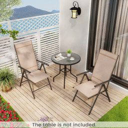 Costway Brown Folding Outdoor Sling Dining Chairs with Adjustable Backrest - Size: 100 x 58 x 15cm - Wilko - thumbnail 6