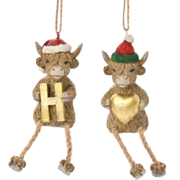 The Seasonal Gift Co. 4 Piece Highland Cow Home Christmas Decorations Set - Size: 19 x 4 x 4cm - Brown - Wilko - thumbnail 3