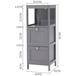 H&O Direct 2 Drawers Wooden Bathroom Cabinet - Size: 80 x 30 x 30cm - Grey - Wilko - thumbnail 7