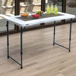 Lifetime Products Height Adjustable Fold In Half Light Commercial Table - Size: 91.4 x 121.9 x 61cm - White - Wilko