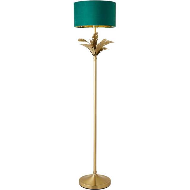 ValueLights Christina Green Velvet and Gold Palm Leaf Floor Lamp with Bulb - Size: 157.5 x 35 x 35cm - Wilko - image 1