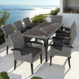 tectake Rosarno Foggia 8 Seater Poly Rattan Dining Table Grey - Wilko