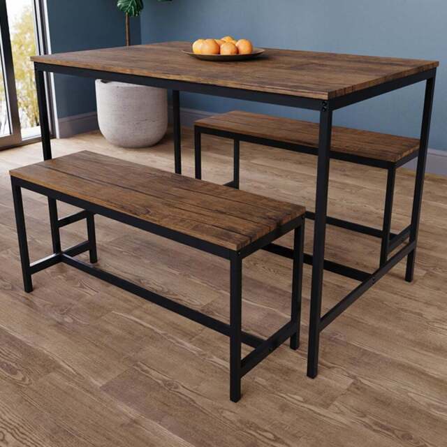 Vida Designs Roslyn 4 Seater Metal Frame Dining Bench Set Dark Wood - Wilko - image 1