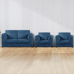Luxor 4 Seater Marine Blue Jumbo Cord Full Back Sofa Suite - Wilko - thumbnail 1