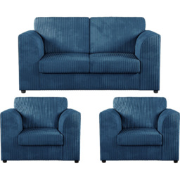 Luxor 4 Seater Marine Blue Jumbo Cord Full Back Sofa Suite - Wilko - thumbnail 3