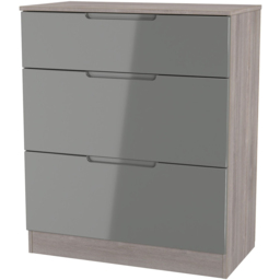Crowndale Milan 3 Drawer Grey Gloss and Grey Oak Deep Chest of Drawers Ready Assembled - Grey Gloss & Grey Oak - Wilko - thumbnail 5