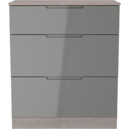 Crowndale Milan 3 Drawer Grey Gloss and Grey Oak Deep Chest of Drawers Ready Assembled - Grey Gloss & Grey Oak - Wilko - thumbnail 3