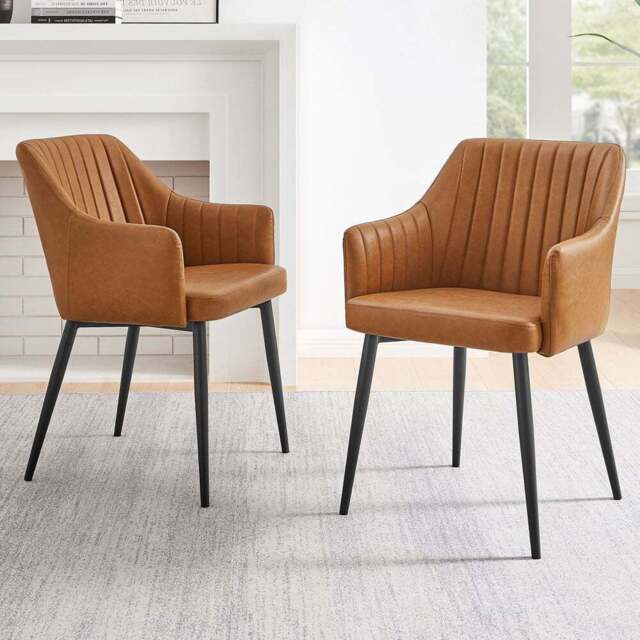 Furniturebox Cori Set of 2 Tan and Black Faux Leather Dining Chair - Brown - Wilko - image 1