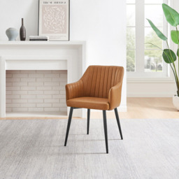 Furniturebox Cori Set of 2 Tan and Black Faux Leather Dining Chair - Brown - Wilko - thumbnail 6