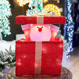 Shatchi LED Santa Pop Up Gift Box Christmas Decoration 32cm - Size: 32 x 28 x 3cm - Red - Wilko