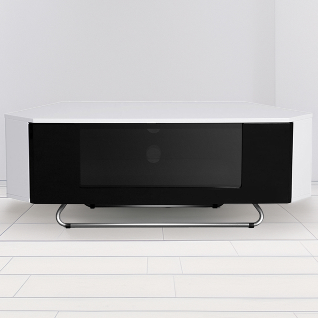 Centurion Supports Hampshire Single Door 4 Shelf Gloss White and Black TV Cabinet - Size: 41 x 111 x 40cm - Multi - Wilko - image 1