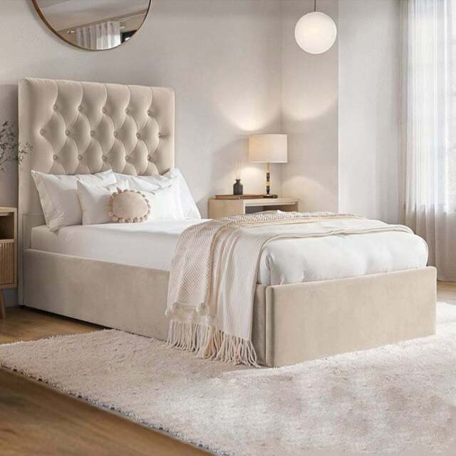 Flair Milan Single Beige Velvet Lift-Up Ottoman Bed - Wilko - image 1