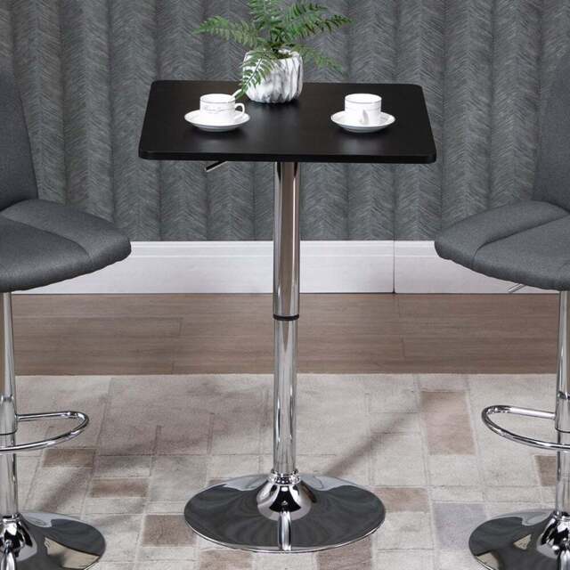 Portland 2 Seater Square Height Adjustable Swivel Bar Dining Table Black and Silver - Multi - Wilko - image 1