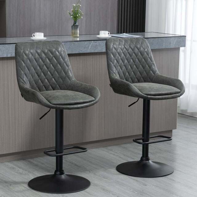 Portland Dark Grey Height Adjustable Bar Stool Set of 2 - Wilko - image 1