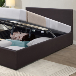 Comfy Living Small Double Brown Faux Leather Ottoman Bed Frame with Padded Headboard - Wilko - thumbnail 3
