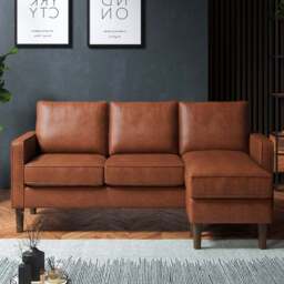 Bexhill 3 Seater Tan Faux Leather Reversible L Shaped Corner Sofa - Brown - Wilko