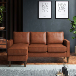 Bexhill 3 Seater Tan Faux Leather Reversible L Shaped Corner Sofa - Brown - Wilko - thumbnail 6