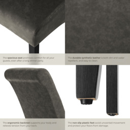tectake Set of 2 Grey Marble Leather High Backrest Dining Chair - Wilko - thumbnail 6