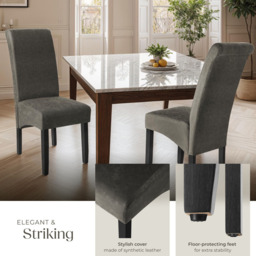 tectake Set of 2 Grey Marble Leather High Backrest Dining Chair - Wilko - thumbnail 5