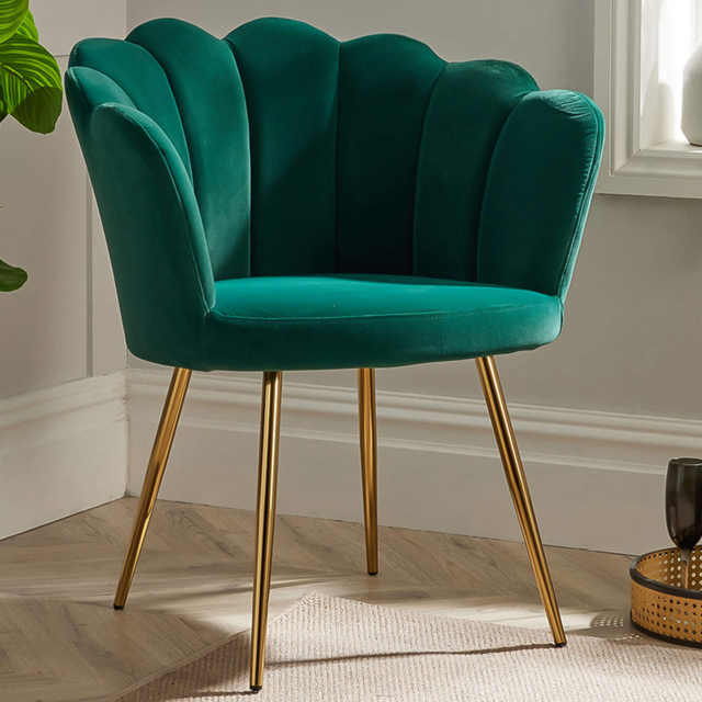 Home Source Emerald Green Scallop Chair with Gold Metal Leg - Size: Single - Wilko - image 1