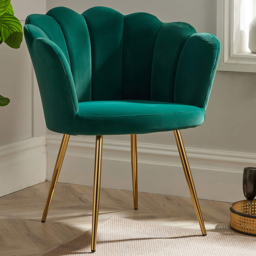 Home Source Emerald Green Scallop Chair with Gold Metal Leg - Size: Single - Wilko