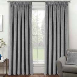Enhanced Living Oxford Grey Thermal Blackout Pencil Pleat Velvet Curtains 168 x 137cm - Wilko