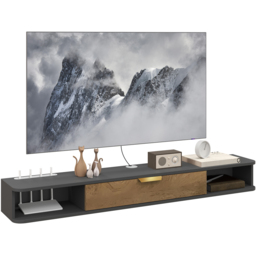 HOMCOM 2 Compartment Grey Floating TV Unit 140cm - Size: 16.0 cm x 24.0 cm x 140.0 cmcm - Wilko - thumbnail 3