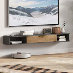 HOMCOM 2 Compartment Grey Floating TV Unit 140cm - Size: 16.0 cm x 24.0 cm x 140.0 cmcm - Wilko