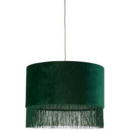 Lighting Collection Green Velvet Fringe LED Shade - Size: 32 x 43 x 43cm - Wilko