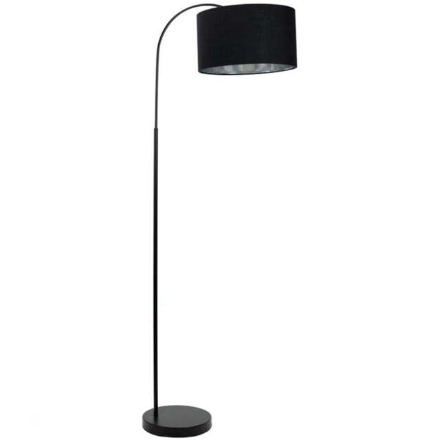 ValueLights Curva Black Velvet Drum Shade Black Arched Floor Lamp - Size: 150 x 35 x 56cm - Wilko - image 1