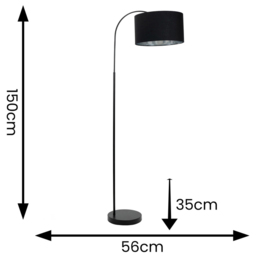 ValueLights Curva Black Velvet Drum Shade Black Arched Floor Lamp - Size: 150 x 35 x 56cm - Wilko - thumbnail 5