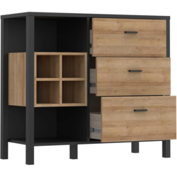 Florence High Rock 3 Drawer 2 Shelf Matt Black and Riviera Oak Sideboard with Wine Bottle Holders - Size: 85.1 x 93.3 x 40.2cm - Multi - Furniture To - thumbnail 6