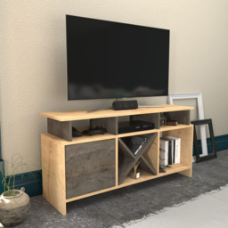 Decorotika Aurburn Single Door 8 Shelf Sapphire Oak and Wenge TV Unit - Size: 60.6 x 120 x 29.6cm - Multi - Wilko - thumbnail 6