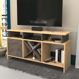 Decorotika Aurburn Single Door 8 Shelf Sapphire Oak and Wenge TV Unit - Size: 60.6 x 120 x 29.6cm - Multi - Wilko - thumbnail 1