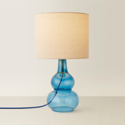 ValueLights Aida Natural Linen Tall Lamp Shade Blue Bubble Glass LED Table Lamp - Size: 37 x 21 x 21cm - Wilko - thumbnail 6