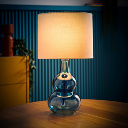 ValueLights Aida Natural Linen Tall Lamp Shade Blue Bubble Glass LED Table Lamp - Size: 37 x 21 x 21cm - Wilko - thumbnail 7