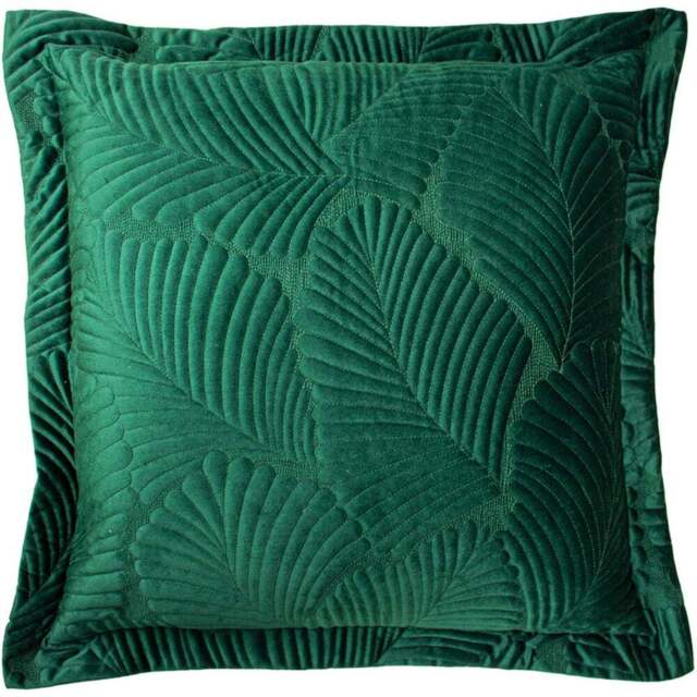 Paoletti Palmeria Emerald Quilted Velvet Cushion - Size: 60 x 60 cm - Green - Wilko - image 1
