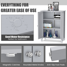 Costway 2 Door Grey Adjustable Shelf Free Standing Floor Cabinet - Size: 90 x 39 x 22cm - Wilko - thumbnail 6
