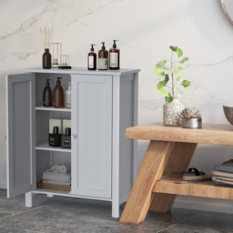Costway 2 Door Grey Adjustable Shelf Free Standing Floor Cabinet - Size: 90 x 39 x 22cm - Wilko - thumbnail 4
