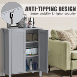 Costway 2 Door Grey Adjustable Shelf Free Standing Floor Cabinet - Size: 90 x 39 x 22cm - Wilko - thumbnail 7