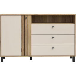 Florence Grafton Single Door 3 Drawer Single Shelf Cream and Oak Sideboard - Size: 87 x 138.1 x 42cm - Multi - Furniture To Go - Wilko - thumbnail 4