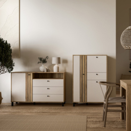 Florence Grafton Single Door 3 Drawer Single Shelf Cream and Oak Sideboard - Size: 87 x 138.1 x 42cm - Multi - Furniture To Go - Wilko - thumbnail 7