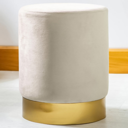 Harbour Housewares Cream Velvet Round Pouffe Set of 2 - Size: 36 x 29 x 29cm - Wilko