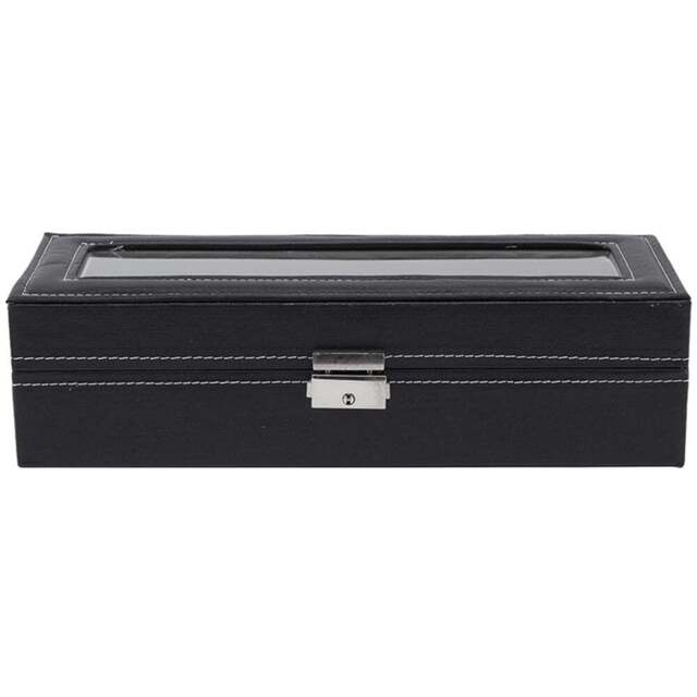 H&O Direct 6 Slot Black Faux Leather Watch Display Case - Size: 8 x 30 x 11cm - Wilko - image 1
