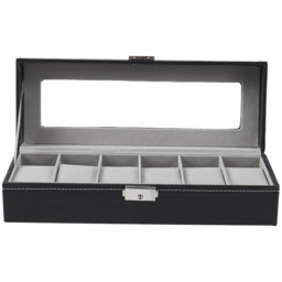 H&O Direct 6 Slot Black Faux Leather Watch Display Case - Size: 8 x 30 x 11cm - Wilko - thumbnail 3