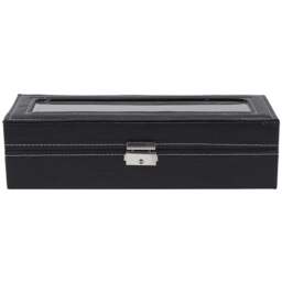 H&O Direct 6 Slot Black Faux Leather Watch Display Case - Size: 8 x 30 x 11cm - Wilko