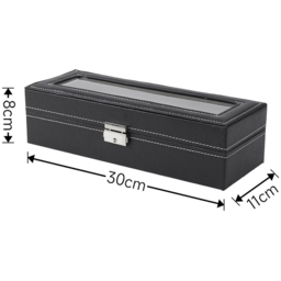 H&O Direct 6 Slot Black Faux Leather Watch Display Case - Size: 8 x 30 x 11cm - Wilko - thumbnail 6