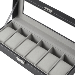 H&O Direct 6 Slot Black Faux Leather Watch Display Case - Size: 8 x 30 x 11cm - Wilko - thumbnail 5