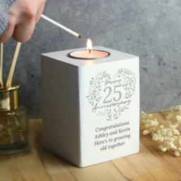 Personalised Memento Personalised 25th Silver Wedding Anniversary Tea Light Holder - Size: 0.8 x 1.0 x 0.8cm - White - Wilko - thumbnail 4