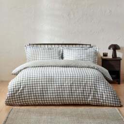 Yard Barton Double Grey Check Printed 144 Thread Count Duvet Cover and Pillowcase Set - Wilko